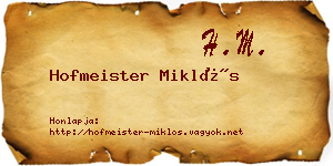 Hofmeister Miklós névjegykártya